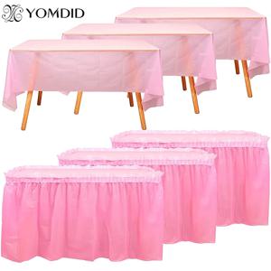 YOMDID 일회용 테이블 스커트 플라스틱 파티 6 색 75x430cm 생일 축하 파티 결혼식 축제 장식을위한 테이블 커버