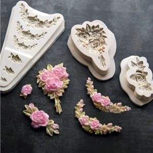 DIY 다양한 꽃 꽃다발 실리콘 몰드 껌 붙여 넣기 초콜릿 퐁당 Sugarcraft 케이크 테두리 장식 도구