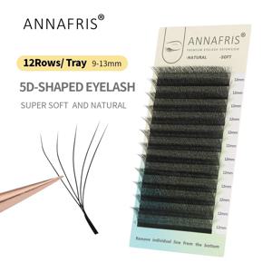 ANNAFRIS 4D 5D W 모양 속눈썹 연장 수제 12라인/트레이 미리 만들어진 볼륨 팬 클로버 W 속눈썹