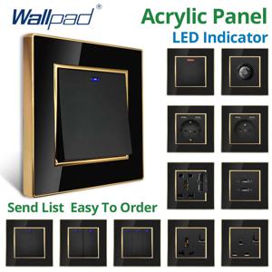 LED 모션 센서가 있는 골드 테두리 2 웨이 벽 조명 스위치가 있는 USB 블랙 아크릴 패널이 있는 Wallpad EU 콘센트