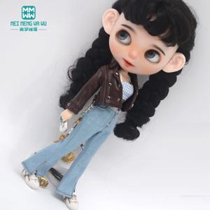 Blyth 인형 옷 28-30cm Azone OB24 액세서리 장난감 패션 가죽 자켓 청바지 플레어 바지 소녀를위한 튜브 탑 선물