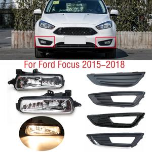 포드 포커스 용 Foglight Foglamp MK3 2015 2016 2017 2018 앞 범퍼 안개등 DRL 주간 운전 램프 커버 프레임 후드 그릴
