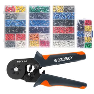 WOZOBUY 육각형 자체 조정 가능한 래칫, 페룰 압착 도구 키트, 400/800/1200/1800/1900pcs 와이어 터미널이 있는 크림퍼 키트