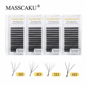 MASSCAKU 3D 4D 5D6D W 모양 속눈썹 클로버 블룸 수제 프리메이드 내추럴 소프트 라이트 래쉬 아이템 인조 속눈썹
