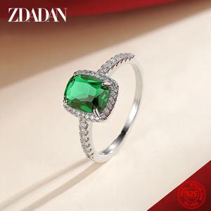 여성을위한 ZDADAN 925 스털링 실버 빈티지 에메랄드 반지 결혼 약혼 보석