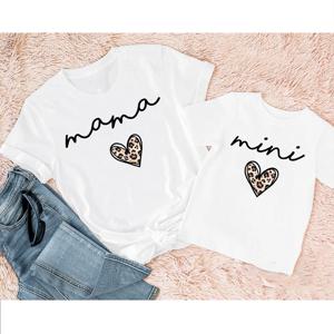 Mama Mimi 레오파드 하트 프린트 패밀리 매칭 옷 어머니 & 딸 반팔 복장 셔츠 패션 엄마 소녀 티셔츠 탑스