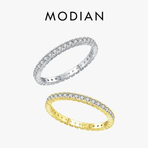 MODIAN 925 스털링 실버 클래식 스파클링 지르콘 웨딩 약혼 밴드 여성을위한 약속 신부 반지 파인 쥬얼리 선물