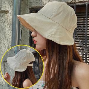 여성 여름 햇빛 가리개 면 포니테일 버킷햇 야외 해변용 조절 가능한 썬캡 모자 단색 접이식 파나마 피셔맨 캡