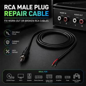 2Pcs RCA 남성 플러그 잭-베어 와이어 케이블 수리 코드 CD DVD 플레이어 튜너 앰프 오디오 스피커 서브 우퍼 HDTV 케이블 1m