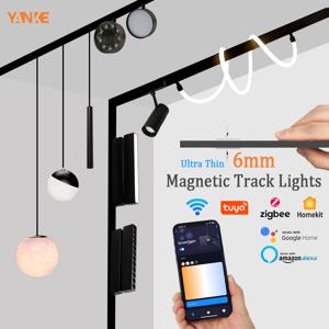 6mm 트랙 조명 Led 마그네틱 레일 천장 조명 시스템 Tuya 스마트 홈 지그비 디밍 가능 램프 스포트라이트 표면 장착 48V 블랙 led 조명 레일조명 주방등 거실등 주방조명 줄조명 식탁등 마그네틱 조명 실내등 거실조명 식탁