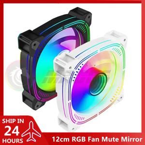 컴퓨터 케이스 12cm RGB 팬 음소거 미러 ARGB+PWM Silent Ventilador 12025 CPU 쿨러 라디에이터 64CFM 역방향 블레이드, 검정/흰색