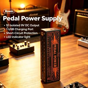 Rowin 기타 페달 전원 공급 장치, 아이폰 노이즈 필터용 USB 충전 포트 포함, 9V, 12V, 18V 이펙트 페달용, 10 절연 DC 출력