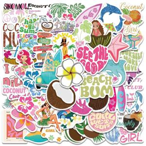 10/30/50PCS 만화 여름 코코넛 소녀 해변 낙서 스티커 Kawaii DIY 여행 수하물 기타 냉장고 노트북 스티커 아이 데칼
