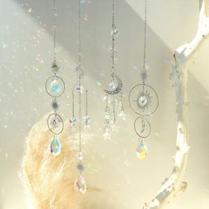 실버 Suncatcher 크리스탈 문 로터스 차크라 매달려 장식 태양 포수 레인보우 메이커 스테인드 글라스 정원 야외 장식 선물