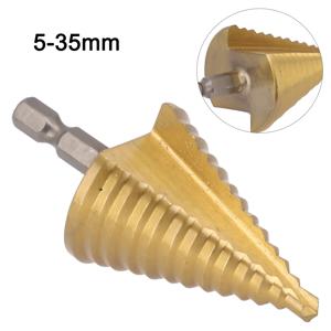 5-35MM HSS 티타늄 코어 스텝 드릴 도구 나선형 그루브 드릴 13 단계 다중 홀 콘 드릴 비트 목재 커터 콘 고속 드릴