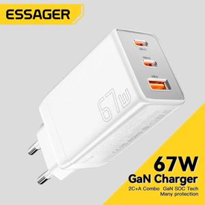Essager 67W GaN USB 유형 C 충전기 노트북 45W 25W PD QC 3.0 Macbook Xiaomi Samsung Iphone14 13 전화 Chagers 용 고속 충전