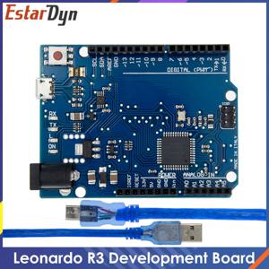 Leonardo R3 마이크로컨트롤러 오리지널 Atmega32u4 개발 보드 또는 DIY 스타터 키트와 호환되는 USB 케이블 포함