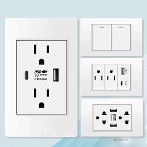 미국 표준 벽 유형 C USB 이중 전원 소켓, 미국 전등 스위치 PC 패널 콘센트, USB 충전 기능이 있는 15A 듀얼 멕시코 소켓