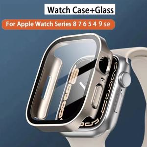 Apple Watch 용 유리 + 케이스 9 8 7 45mm 41mm 44-40mm 화면 보호기 커버 스트레이트 에지 범퍼 iWatch 시리즈 4 5 SE 액세서리