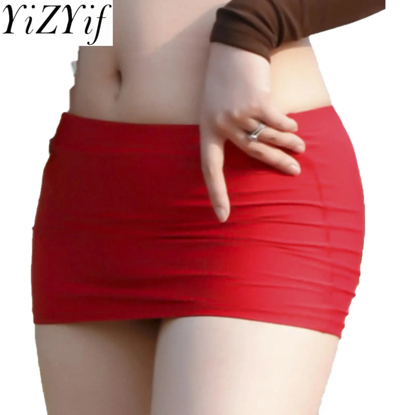 Womens Low Rise 미니 스커트 솔리드 컬러 신축성있는 허리 밴드 란제리 Bodycon 미니 스커트 Sheer Ultra Pencil 스커트 Beachwear Nightwear