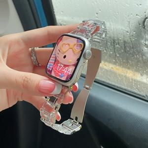 Apple Watch 밴드 용 슬림 투명 스트랩 9 8 7 6 5 43 SE Ultra 49MM 45mm 42MM 38MM 44MM 40MM iWatch의 레인보우 컬러 팔찌