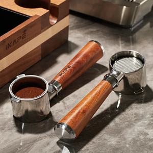 Delonghi/Barsetto/Berivlle/Lamarzocco/Welhome/Flair58/ECM/Lelit/wega 나무 손잡이 51/54/58mm용 IKAPE 바텀리스 포터필터