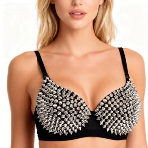 실버 리벳 펑크 레이브 Bralette 란제리 고딕 브래지어 탑 섹시한 푸시 업 브래지어 나이트 클럽 파티 바 여성을위한 패션 핫 브래지어