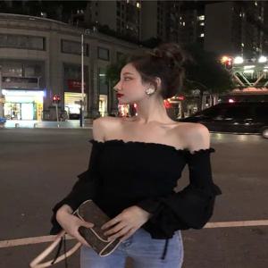 봄 패션 유럽 스타일 원 숄더 버블 슬리브 쉬폰 탑 여성 트렌디 시스루 디자인 통근 스타일 슬림핏