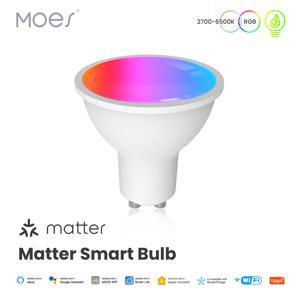 MOES Tuya Matter WiFi GU10 스마트 전구 디밍 가능 Led 조명 1600만 RGB C+W 색상 촛불 램프 음성 제어 Alexa Google 홈