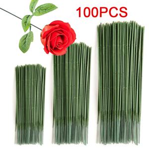 100 PCS 인공 꽃 줄기 플라스틱 꽃 줄기 수국 장미 꽃 머리 스틱 막대 DIY 웨딩 장식 공예 액세서리