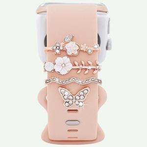 4pcs 나비 꽃 시계 밴드 반지 루프 손톱 스터드, Iwatch 시계 밴드에 대 한 귀여운 라인 석 시계 스트랩 매력 장식