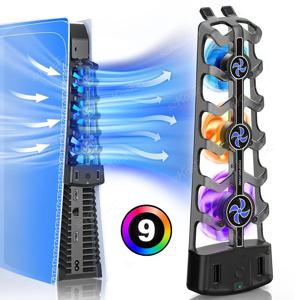 PS5 효율적인 냉각 시스템용 RGB 냉각 팬 PS5 콘솔 액세서리 디스크 및 디지털 에디션용 3단 저소음 쿨러 팬