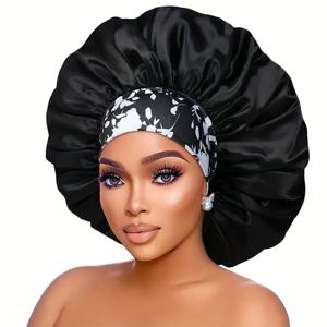 여성 초대형 실키 새틴 헤어 보닛 두꺼운 머리 수면 모자 탄성 밴드 비니 아프리카 Headwrap 꽃 터번 Chemo 모자