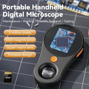 전자 수리 Windows/Mac 용 8Leds 돋보기가있는 2.0 인치 500X 디지털 현미경 1080P 비디오 코인 현미경