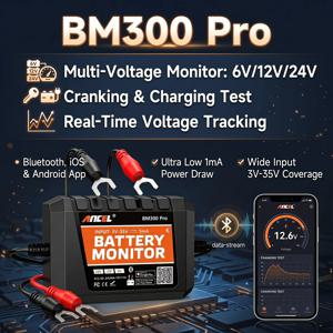 2026 신형 ANCEL BM300 Pro 6V/24V/12V 배터리 테스터 배터리 모니터 SOC 배터리 상태 분석기 도구 IOS 안드로이드용
