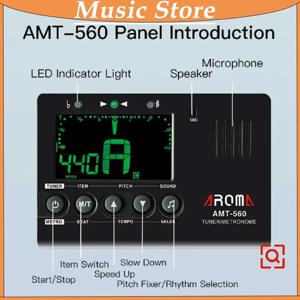아로마 AMT-560 일렉트릭 기타 튜너 및 메트로놈 기타용 픽업 케이블 6.3mm 내장 마이크 크로마틱 베이스 바이올린 우쿨렐레