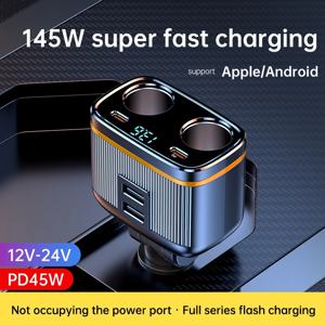 6 in 1 담배 라이터 분배기 145W USB C 차량용 충전기 4 포트 PD30W 차량용 충전기 어댑터 모든 자동차 장치 용 전압 디스플레이