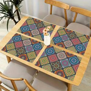 4pcs Boho 만다라 Placemats 기하학적 Plaids와 멕시코 민족 전통 패턴 보헤미안 꽃 테이블 장소 매트 30X40cm