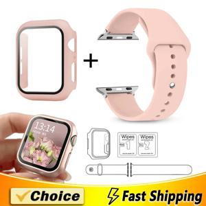 Apple Watch 밴드 용 유리 + 케이스 + 스트랩 Apple IWatch 시리즈 8 7 6 SE 5 4 용 42mm 44mm 41mm 40mm 38mm 45mm 49mm 화면 보호기