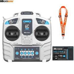 MicroZone MC6C 미니 V2 컨트롤러 송신기, 리시버 라디오 시스템 포함, RC 비행기 드론 멀티로터 헬리콥터 보트용, 2.4G 6CH
