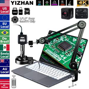 PCB 납땜/휴대폰 수리용 4K 전자 디지털 현미경, 소프트웨어/150X 렌즈가 포함된 HDMI USB IMX678 칩 산업용 카메라, 0.3X / 0.5X / 2X 대물렌즈 옵션으로 제공
