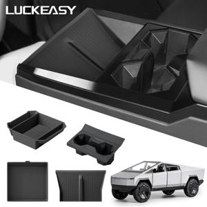 LUCKEASY 테슬라 사이버트럭 2025 차량용 수납 박스 키트 센터 콘솔 컵홀더 무선 충전 매트 정리함 액세서리