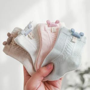 신생아 여름 얇은 귀여운 미드 튜브 짧은 양말, 아기 패션, 뼈없는 통기성 미드 튜브 양말, 4 개