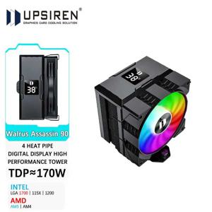 UPSIREN Walrus Assassin 90 디지털 디스플레이 4 히트파이프 CPU 쿨러 LGA1700/1200 AM4 AM5용 92mm 냉각 팬 라디에이터 공기 냉각기