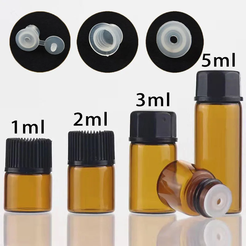 10X 100x 1/2/3/5/10ML 미니 앰버 빈 드로퍼 유리병 에센셜 오일 향수 아로마테라피 샘플 바이알 오리피스 리듀서