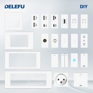 DELEFU 이스라엘 소켓 DIY 블랭크 보드, USB C타입 초인종 스위치, 커튼 TEL CAT5 TV HDMI, SAT 스마트 화이트, 45A 20A