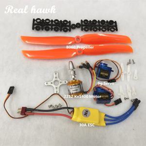 RC 고정익 비행기 헬리콥터용 마이크로 서보, A2212 2212 1400KV 브러시리스 모터, 30A ESC 모터 마운트 8060 프로펠러 SG90 9G