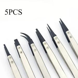 5PC 시계 손 설치 작업 핀셋 직선 팔꿈치 손잡이 스테인레스 정전기 방지 플라스틱 핀셋 ESD-259 ESD-259A ESD-7A