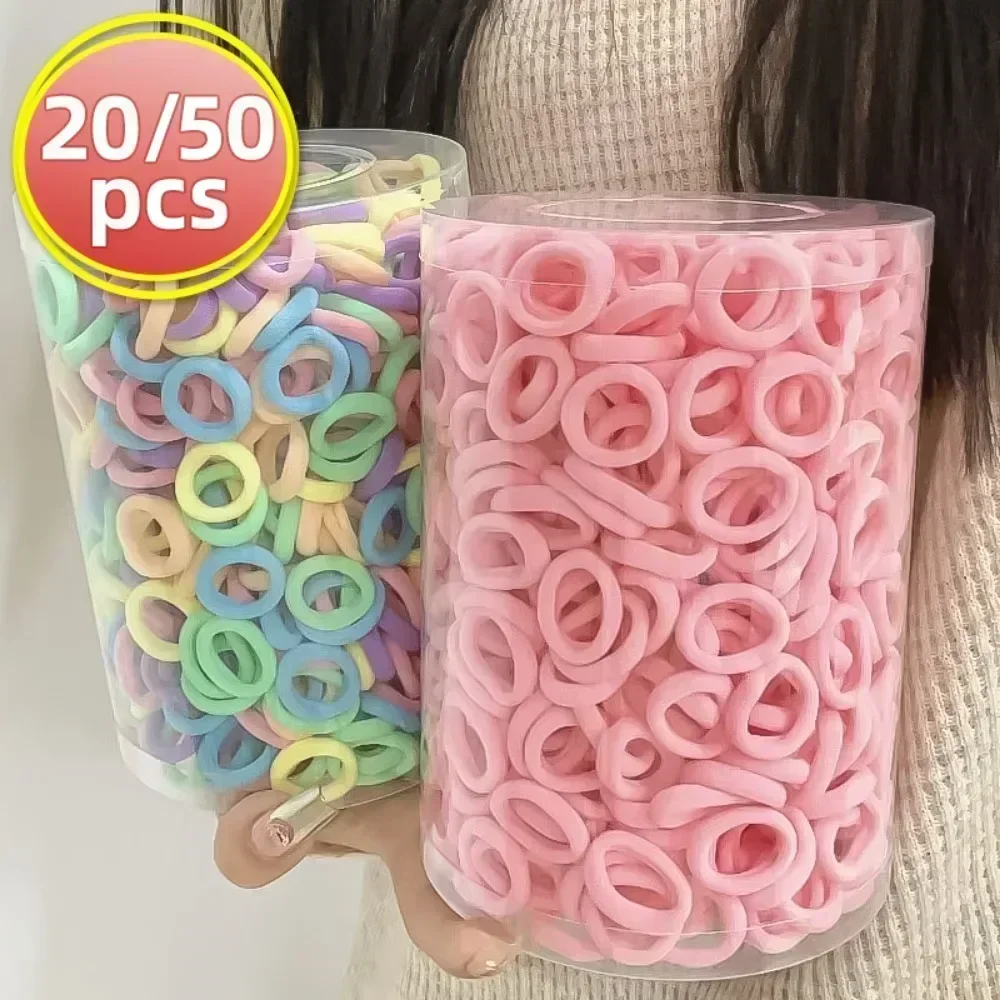 50/100Pc 탄성 헤어 밴드 소녀 헤어 액세서리 미니 다채로운 나일론 머리띠 어린이 포니 테일 홀더 Scrunchie 장식품 선물