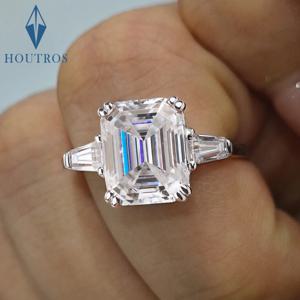 여성을위한 1-4 캐럿 에메랄드 컷 Moissanite 반지 D VVS1 3 스톤 다이아몬드 약혼 반지 사이드 바게트 925 실버 주얼리